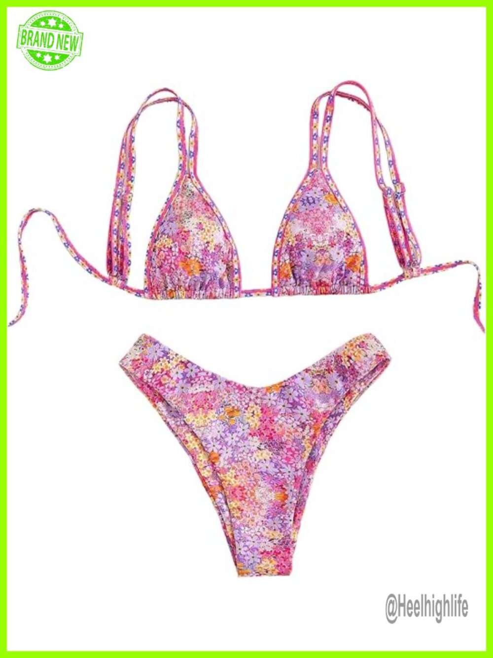 Boho Floral Triangle Bikini High Cut Thong Swimsuit 2 Piece Cheeky Bathing Suits